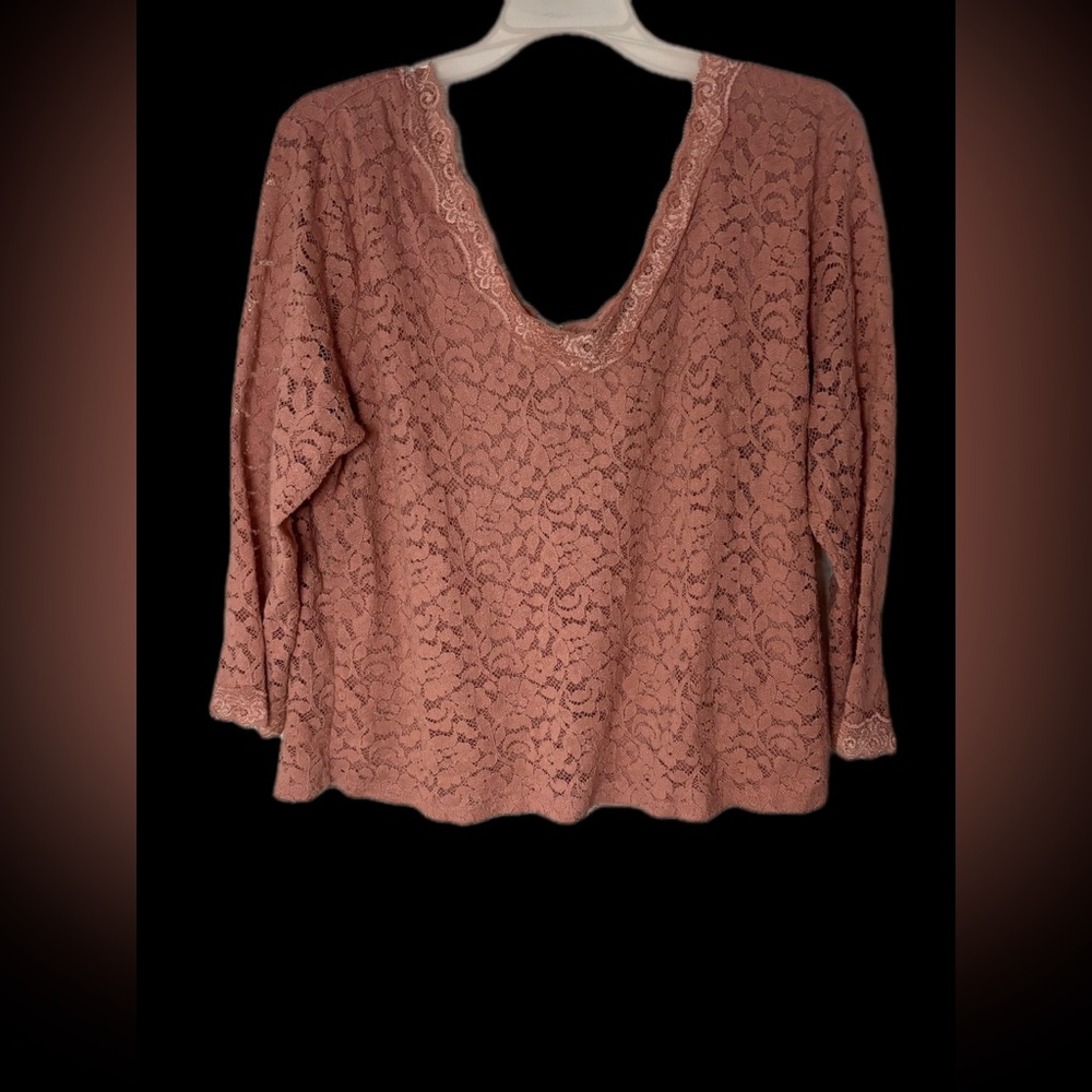 Ambiance Dusty Rose Lace V-Neck Long Sleeve Top